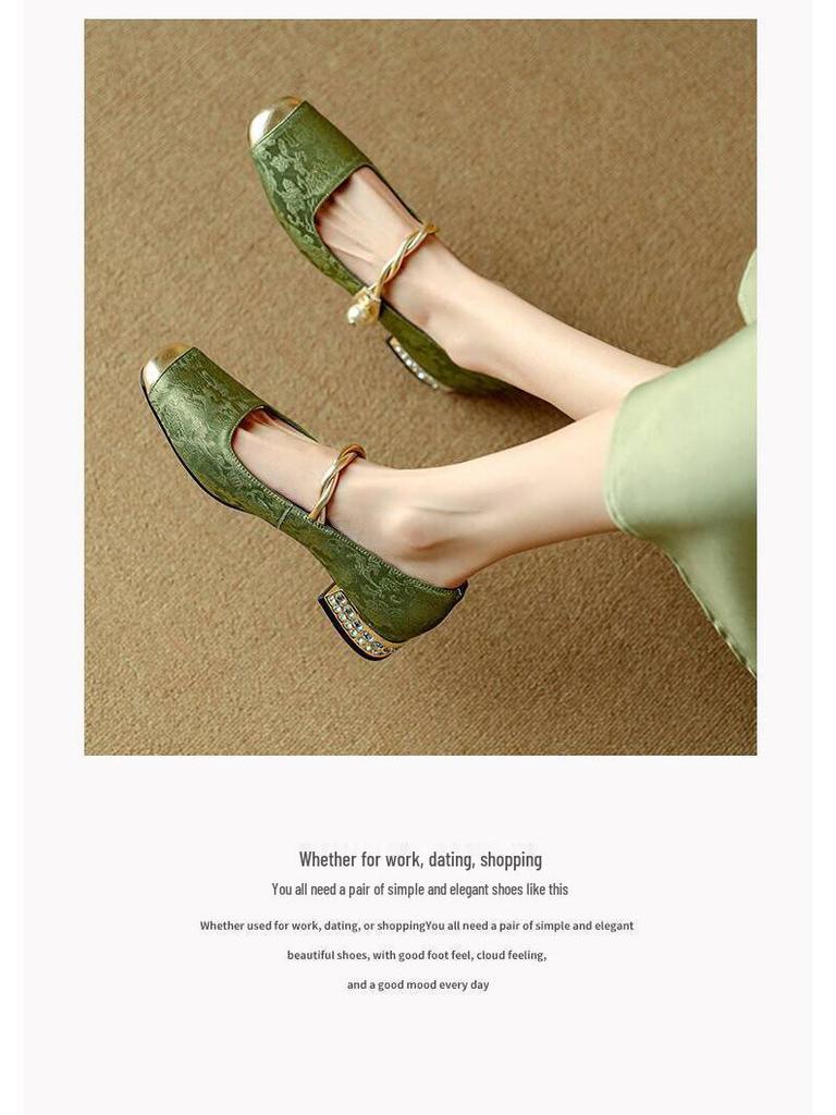 2024 Spring Retro Chinese Style Women's Square Toe Mary Jane Heels