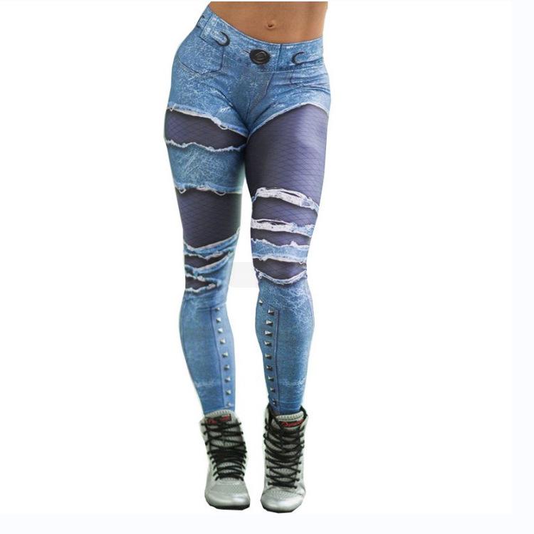 Wish Sommer Damen Mehrfarbig Faux Denim High-Waist Po-Hebende Yoga Leggings XY978