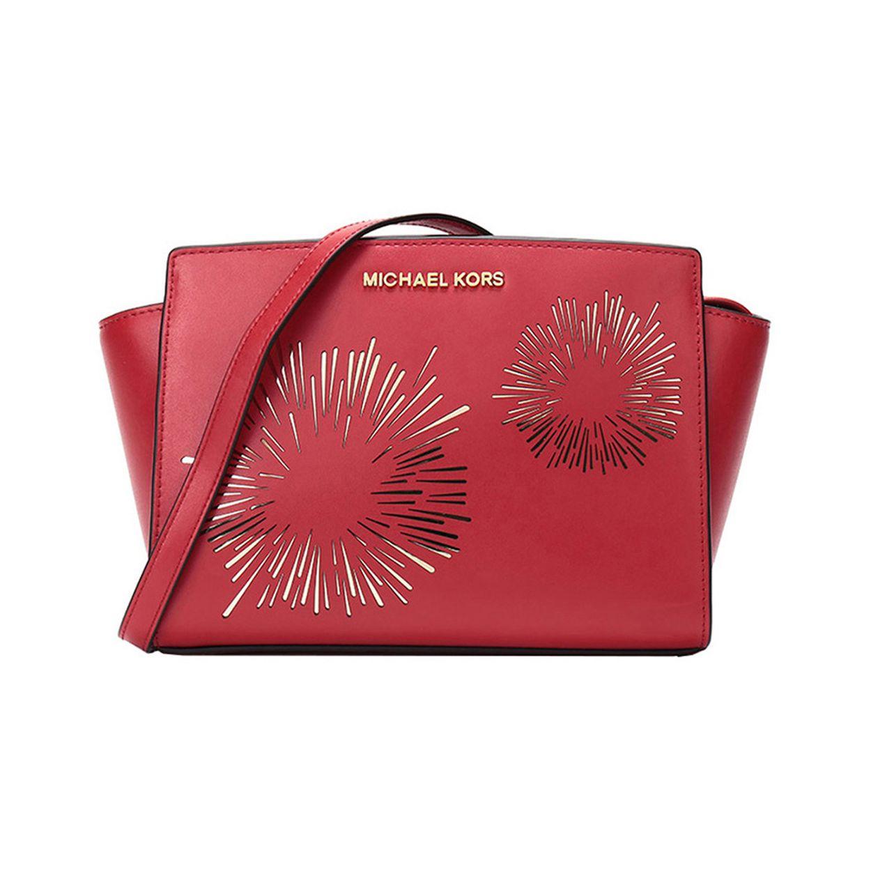 

Michael Kors Selma Fireworks Decor Small Solid Color Commuter Leather Shoulder Bag Women bags Red 30H7GLMM2O-BRIGHTRED Basic Set (Bag+Dust Bag)
