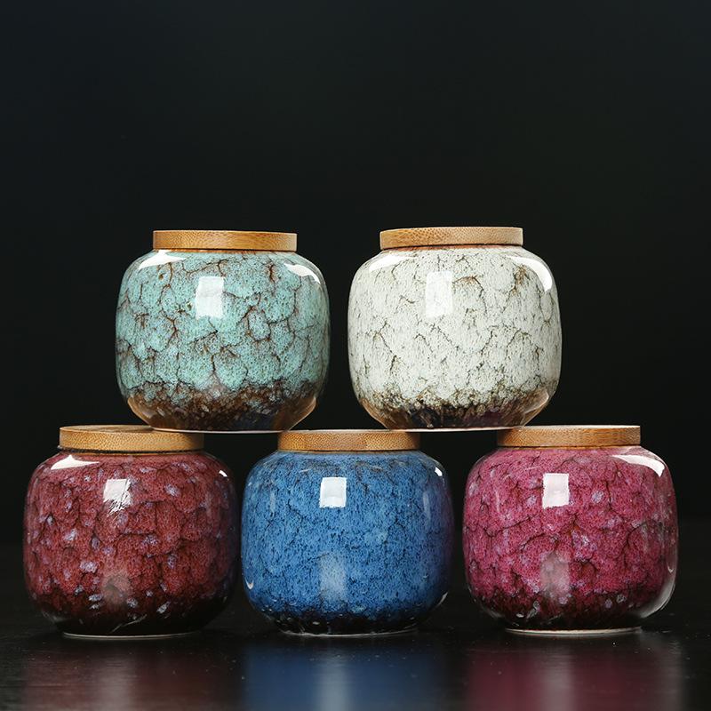 Ceramic Jar Tea Storage Box with Wooden Home Moisture-proof Sealed Candy Jar Storage Bottle Storage Organizer Sealed Tank New