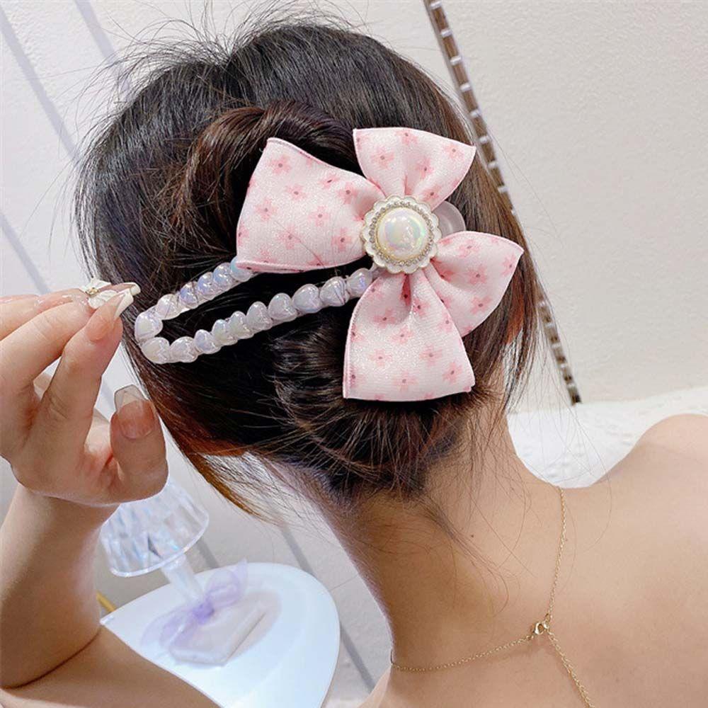 

Grips Ponytail Holder Large Pearl Barrette Women Hair Claw Bowknot Hair Clip Bow Mesh Hair Crab