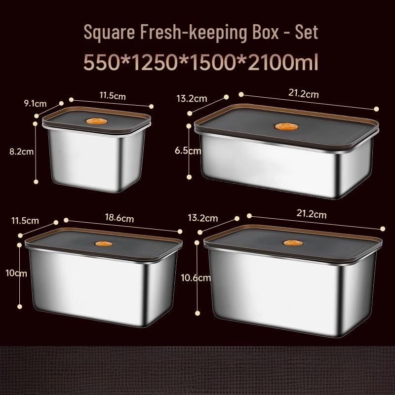 Ru Han Rectangular 304 Stainless Steel Food Container 4-Piece Set