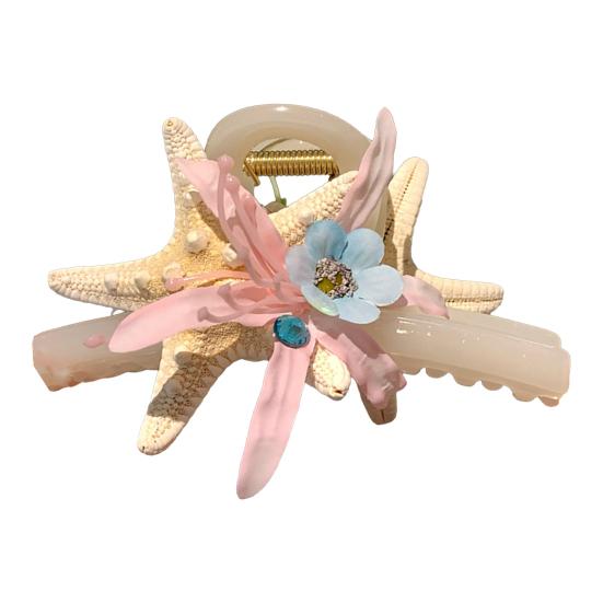 Hair Claw Starfish Artificial Flower Decor Anti-Slip Design Hair Clip Back Head Shark Hair Claw Holiday Travel Beach Hair Accessory