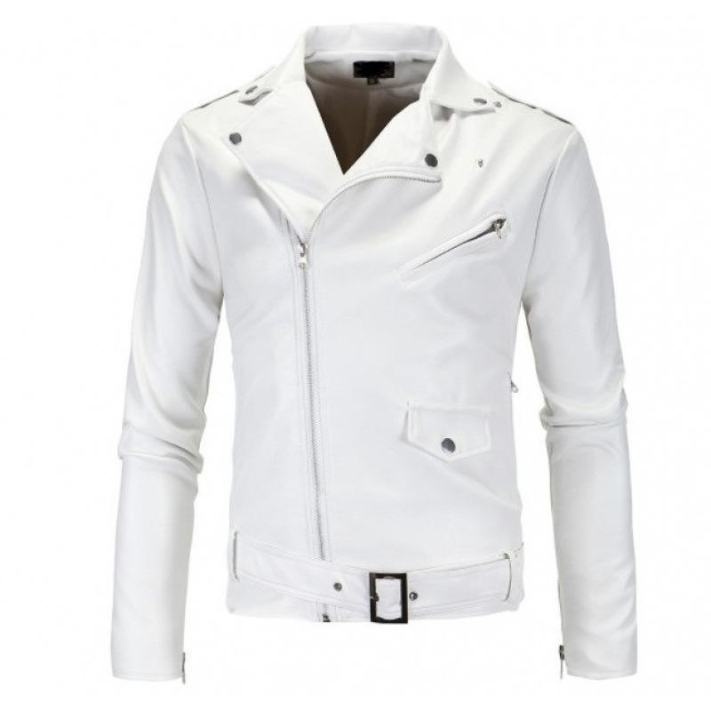 Men's Locomotive Slim Fit Casual Lapel Oblique Zipper Leather Jacket/YP