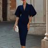 Women's V-Neck Bell Sleeve Bodycon Midi Dress for Party Formal Occasions