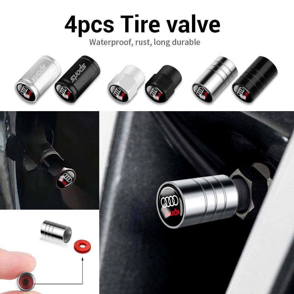 4pcs/SET Car Wheel Tire Valve Caps Stem Case Covers For S9 Sline RS S A3 A4 A5 A7 Q4 Q5 TT Q3 Q7 A1 B6 B7 8P 8L 8V Accessories9S