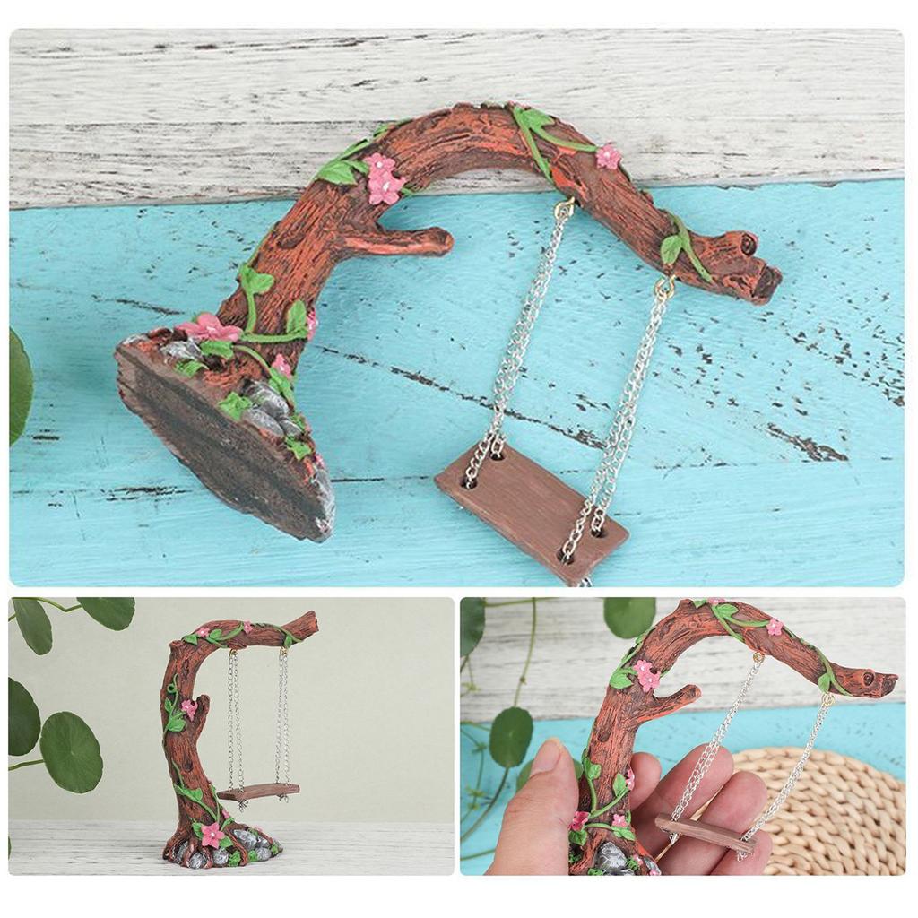 Flower Tree Swing Resin Craft Miniature Figurine Ornament Perfect For Indoor Outdoor Tabletop Shelf Landscape Displays