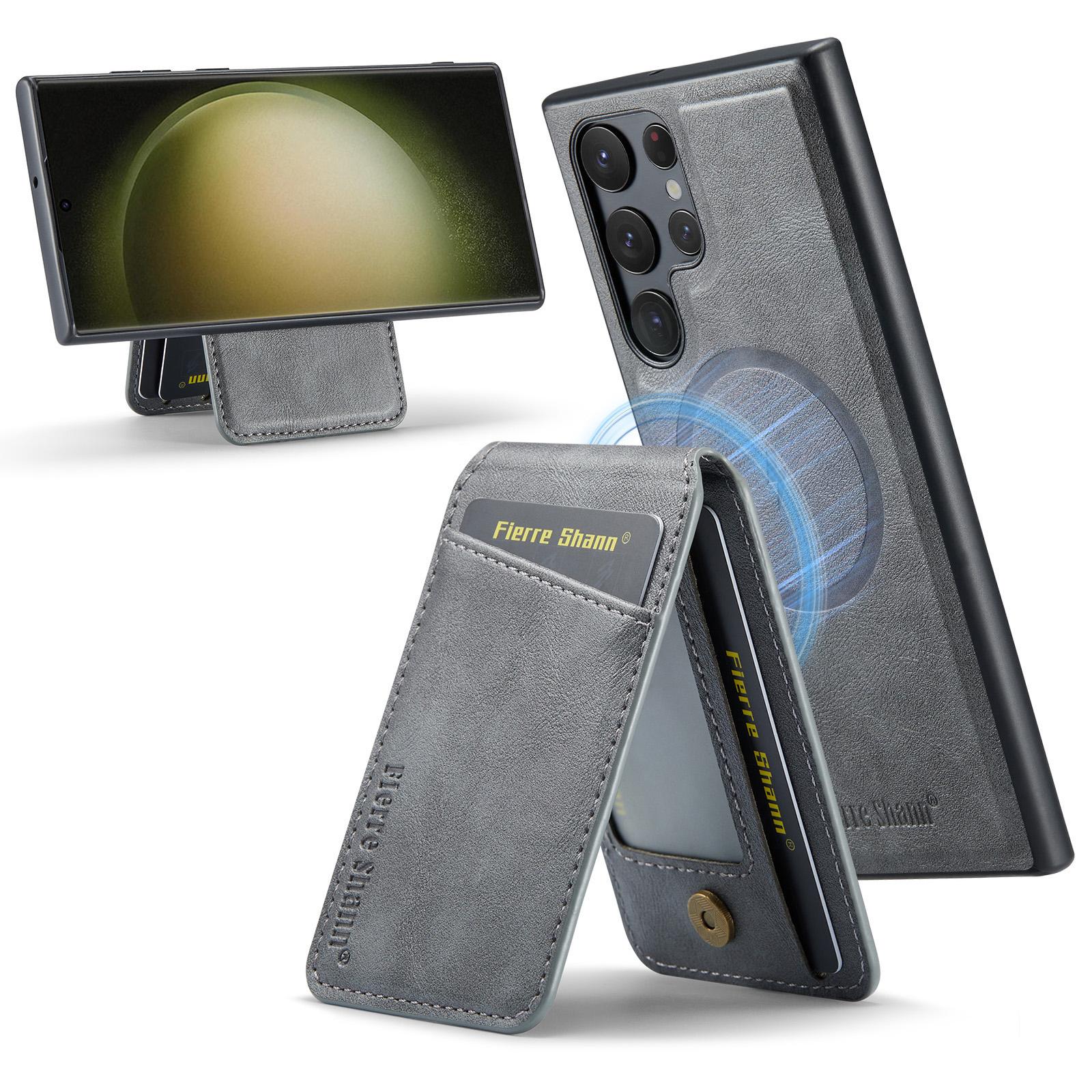 

FIERRE SHANN 025 Стиль Для Samsung Galaxy S23 Ultra Чехол-подставка PU+TPU Чехол для телефона с отделением для карт Grey