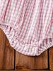 Sweet Korean Style Baby Bubble Romper, Pink White Plaid with Colorful Flowers, Newborn Summer Outfit