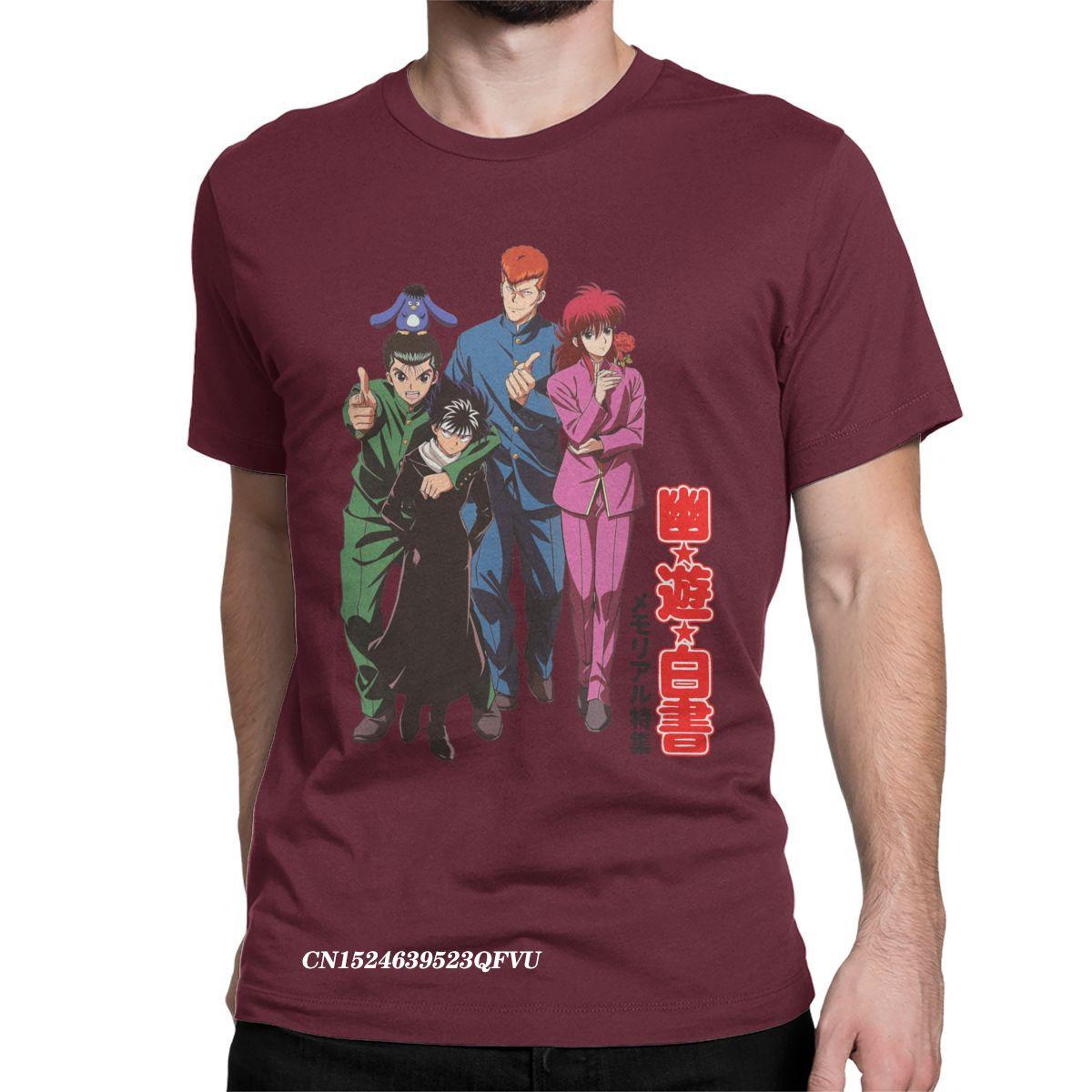 Футболки для отдыха Yu Yu Hakusho для мужчин с круглым вырезом из чистого хлопка Футболки Аниме Манга Футболки Harajuku Топы с принтом XXXL бордовый 1729₽