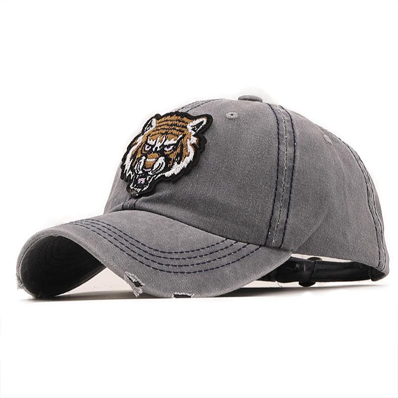 Cappello da sole con ricamo testa di tigre cappellino da baseball da donna cotone puro lavato da uomo cappellino da esterno per il tempo libero europeo e americano