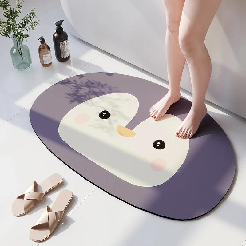Cartoon Animal Diatom Mud Mat For Bathroom High Absorbency Fast Drying Washable Doormat Anti Slip Bath Rug For Kids Shower Room