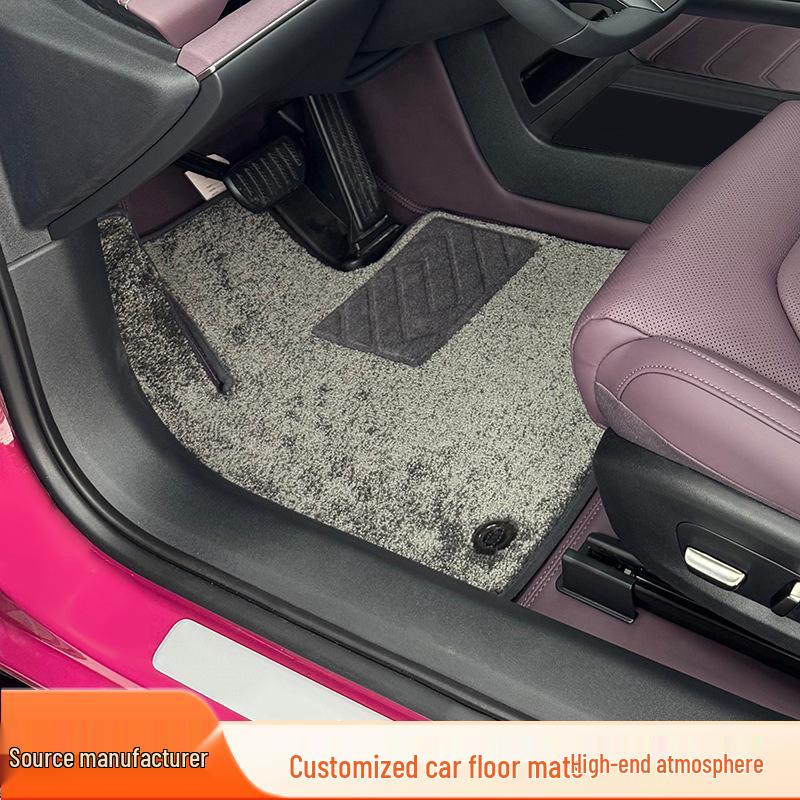 

Custom Mist Purple Napa Leather Car Floor Mats with Black Grey Imitation Cashmere for Xiaomi SU7 Misty Purple