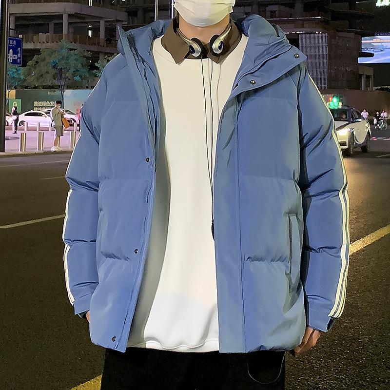 

Hooded color-blocking cotton jacket men s winter new casual Hong Kong style loose plus size youth padded jacket fashion versatile jacket padded jacket 4XL светло-синий