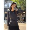 Autumn and winter design contrasting color splicing round neck cashmere versatile long-sleeved bottoming shirt for women layered with petite tops