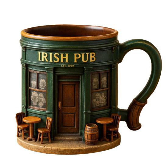 Irlandzki Pub Kubek 3D 330ml Kubek Śniadaniowy na Herbatę Kawę Piwo Sok Żywica Naczynia do Napojów dla Mężczyzn Kobiet Rodziny Przyjaciół