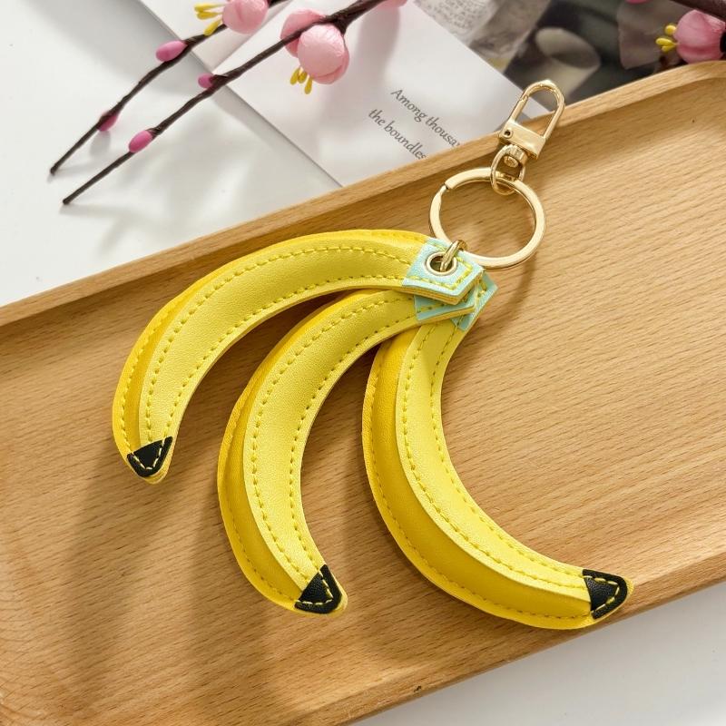New Cute Banana Peach Shape Bag Pendant Personality Design Fruit Keychain Pendant Fashion High Quality Pu Versatile Pendant Gift