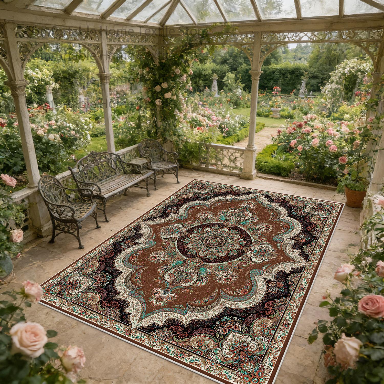 

Classic Persian Style Home Decoration Luxury Rug Washable Short Velvet Large Area Carpets Non-slip Short Velvet Garden Foot Mat 60x90cm