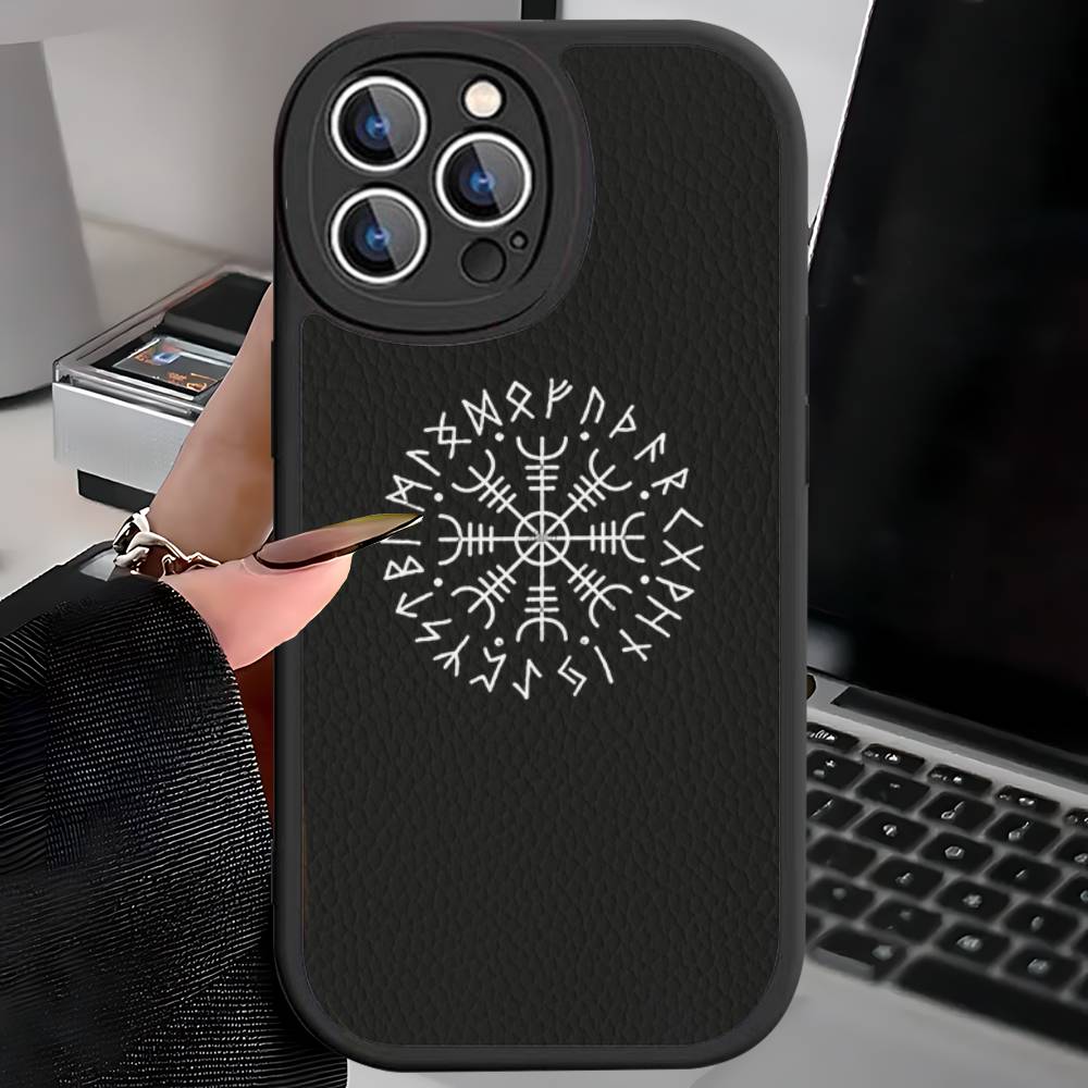 V-Viking Logo V-Vegvisir For IPhone 16 15 14 13 12 11 Pro Max Plus Leather Phone Cover
