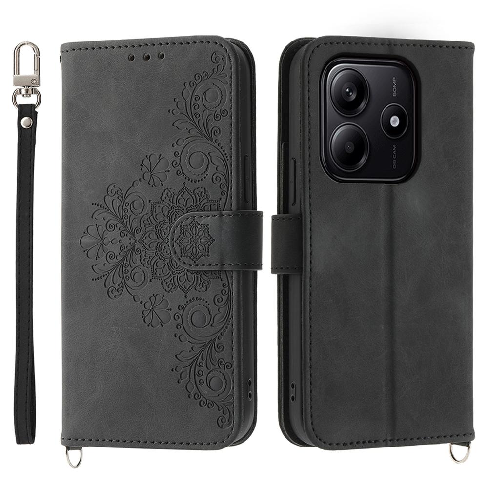 For Xiaomi Redmi Note 14 5G Case Flower Pattern PU Leather Wallet Phone Cover with Strap