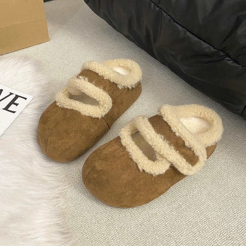 Retro Thick-bottomed Fluffy Slippers for Women's Outer Wear 2025 Winter Velvet Bag Head Half Mop Warm and Non-slip Inner Heightening Cotton Mop