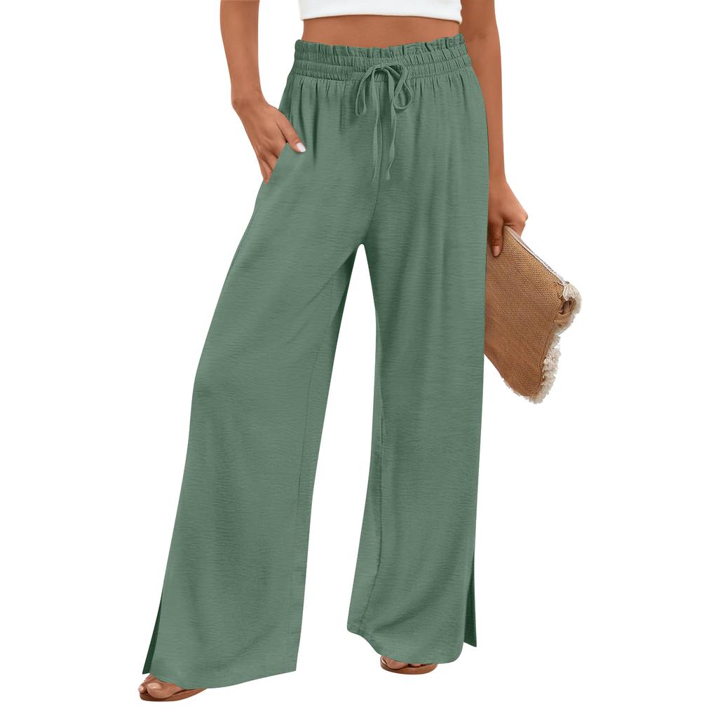 Damen Casual Mode Baumwoll-Leinenmischung Weite Hosen mit Seitentaschen