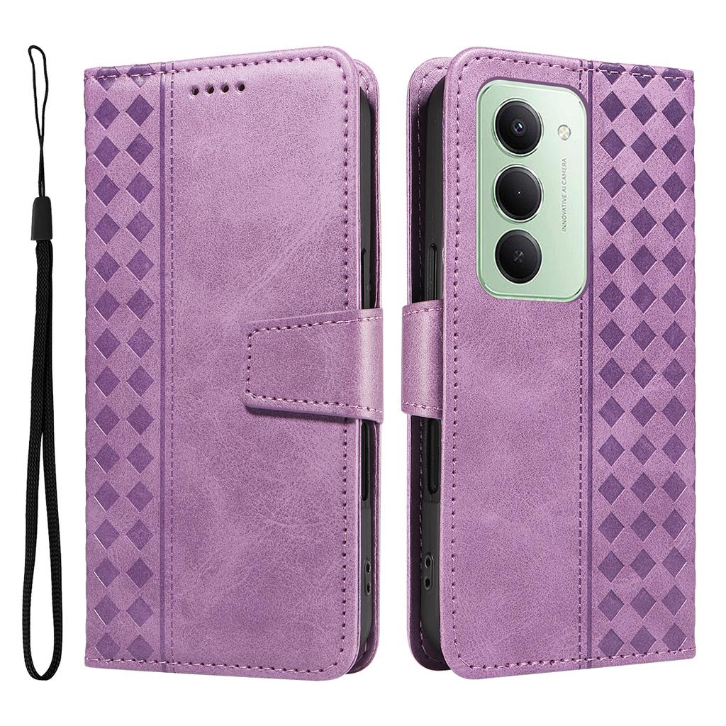 For Xiaomi Redmi 15 4G (EU) (171mm) Leather Case Wallet Stand Grids Imprinted Phone Cover with Strap