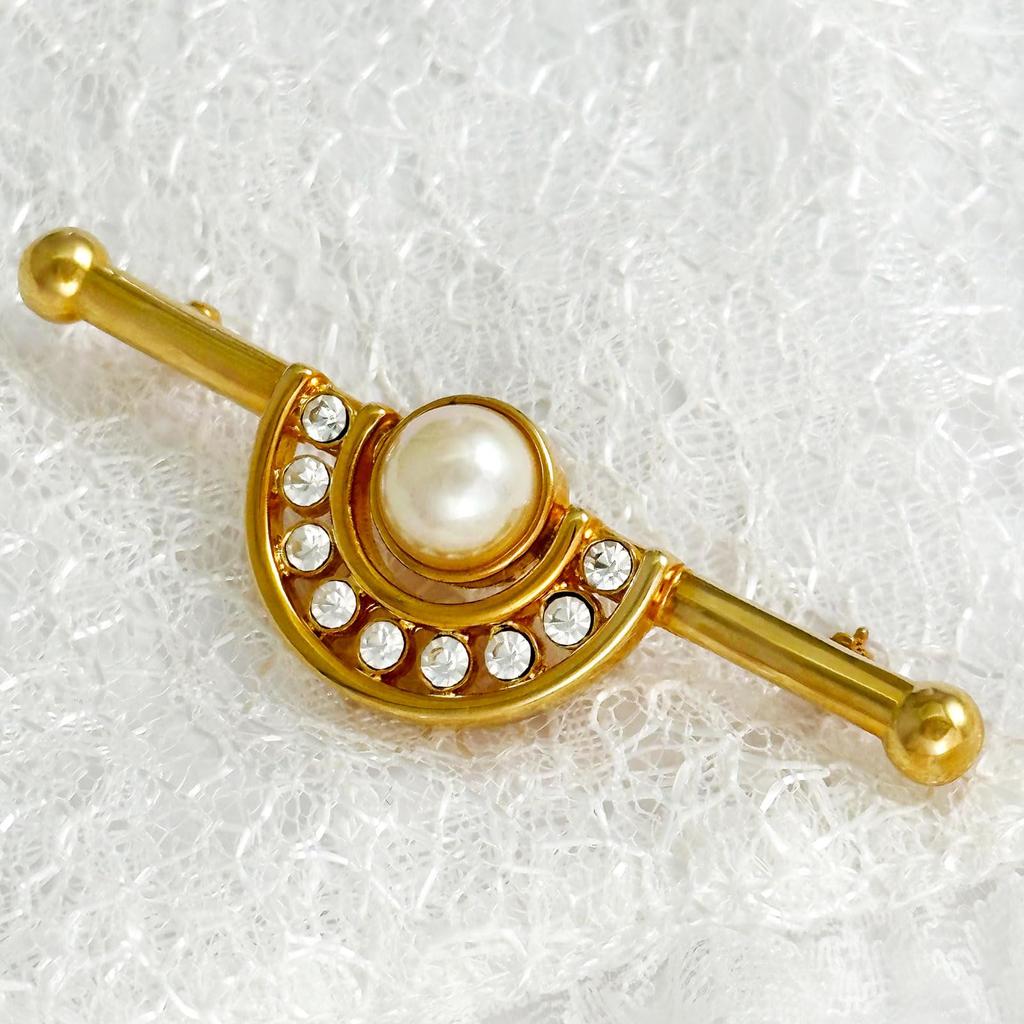 Broszka Vintage Akcesoria Vintage KEYES Wyprodukowano w Kanadzie Złoto 22KGP Perła 111715 [Raport Wybór]