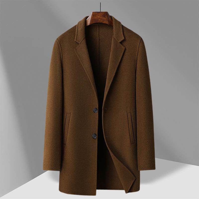 Men's Medium and Long Fashion Casual Double-sided Wool Woolen Coat Comfortable Simple Trench Coat Men's Coat