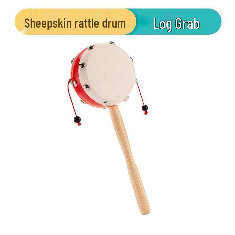 Lambskin Rattle: Wooden Baby Hand-Shaking Drum, Drop-Resistant, Chewable Musical Toy