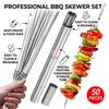 50Pcs Premium Stainless Steel BBQ Skewers Reusable Grill Kebab Sticks for Camping Travel Barbecue Events