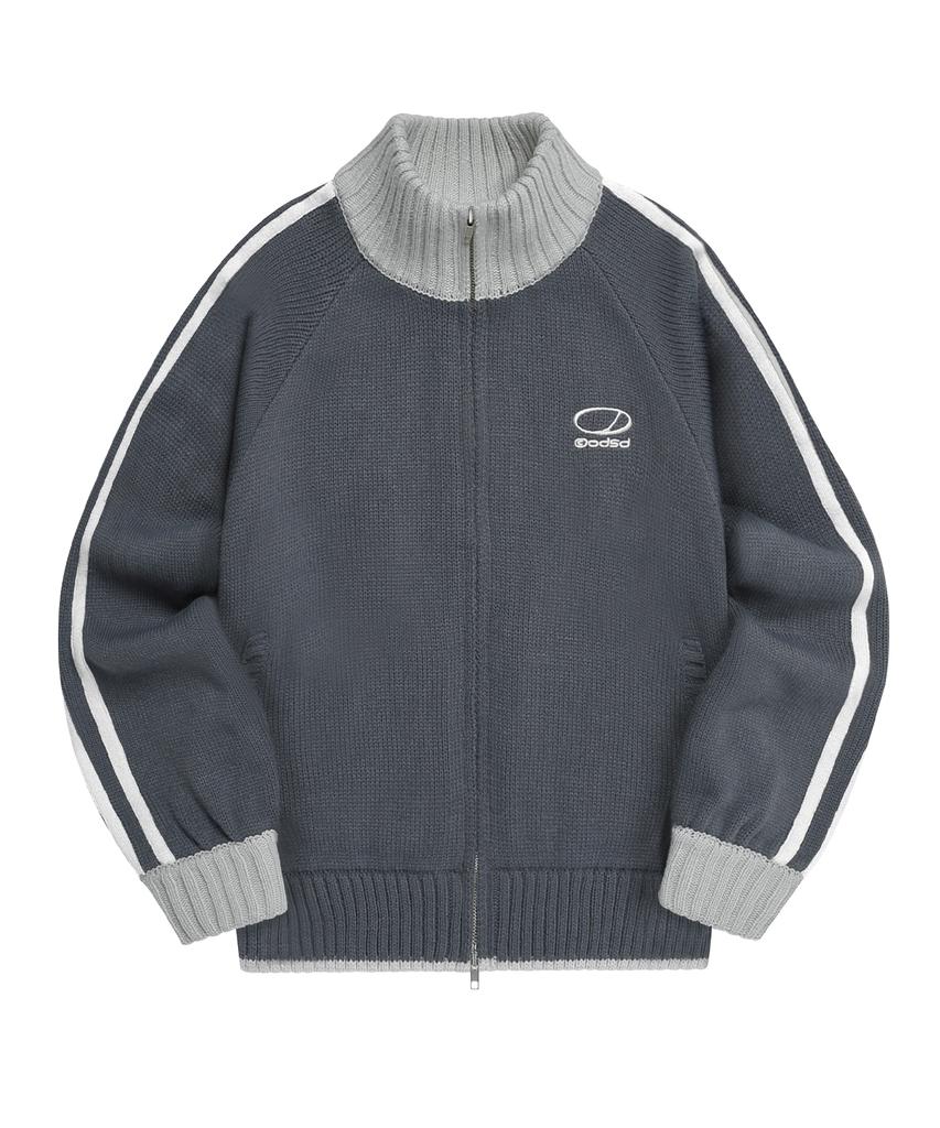 ODDSTUDIO Sporty Track Semi-Crop Knit Zip-Up - Gray