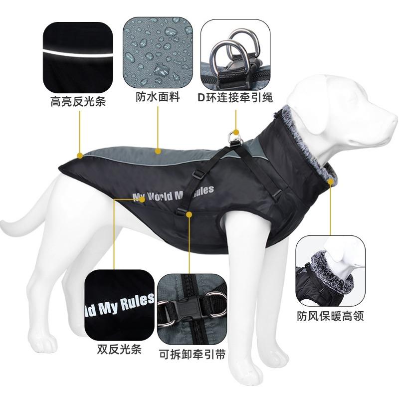 Autumn and Winter Pet Clothes Outdoor Large Dog Cotton Coat Pet Thickened Plus Velvet Warm Reflective Medium and Large Dog Pet Clothing