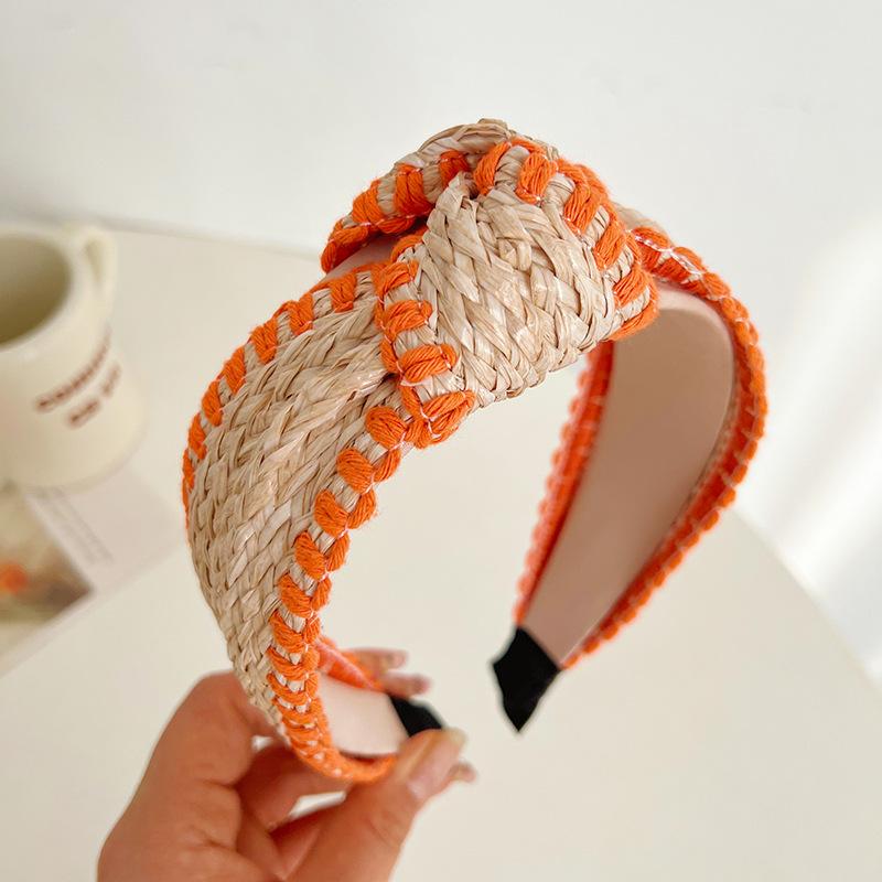 Chic Woman Weaving Fur Tape Knotted Headbands for Female Casual Shopping Beach Travel Headpiece Wide Adult Head Hoop