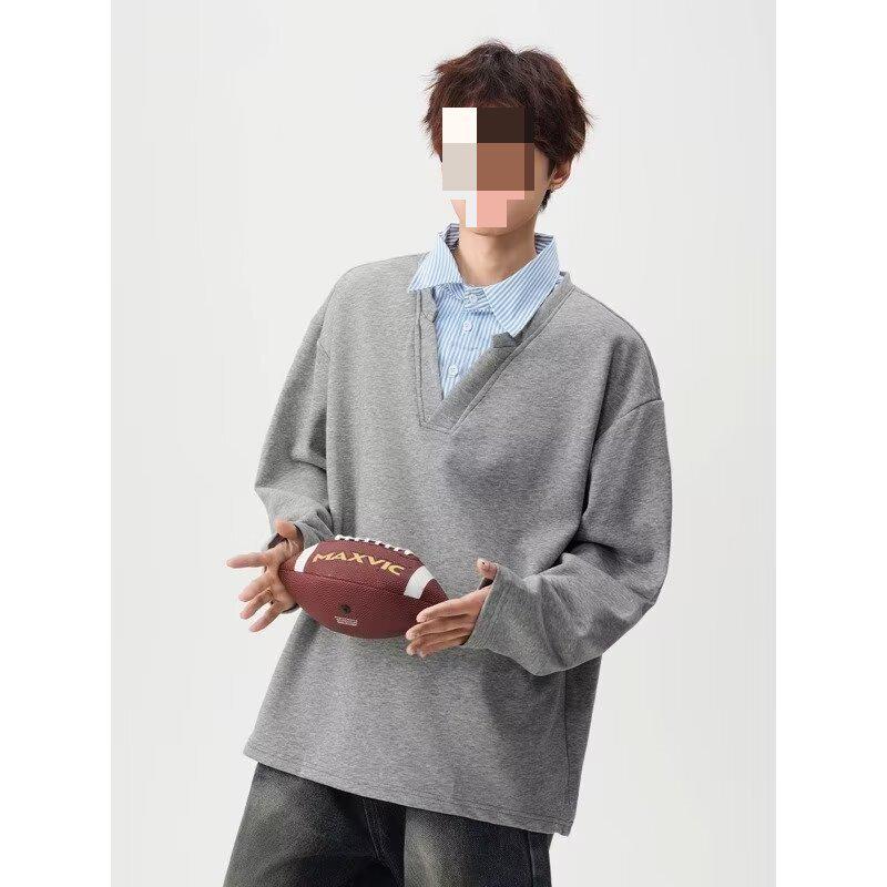 Unisex Trendy Patchwork Stripe Hoodie with Polo Collar and Velvet Lining M