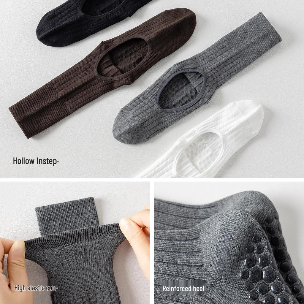 Ballet-Style Anti-Slip Yoga Socks - Solid Color, Backless, Mid-Calf Pilates Fitness Socks