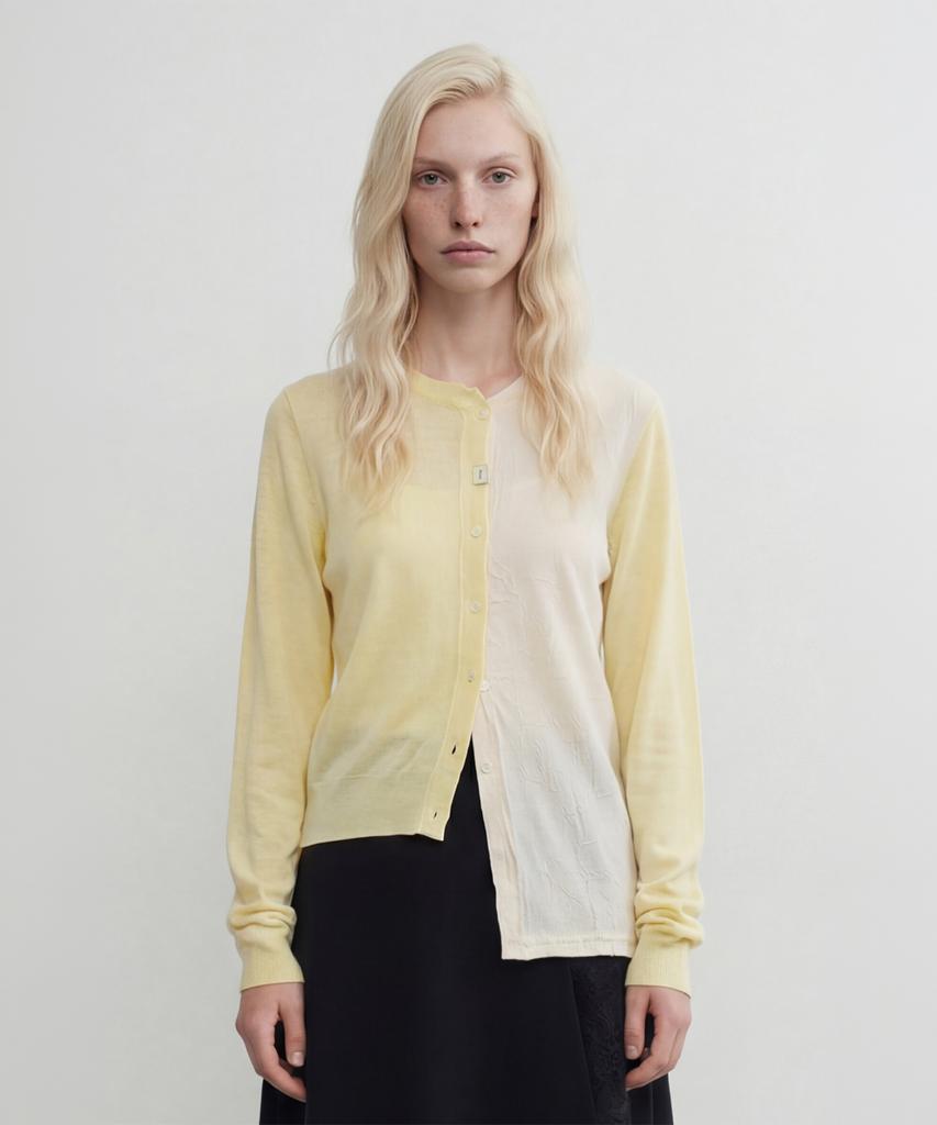 NORMOR Mixed Fabric Cardigan Butter