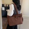 Large Capacity Cotton Padded Shoulder Bag Solid Color Nylon Handbag Bow Tote Bag  Travel Bag
