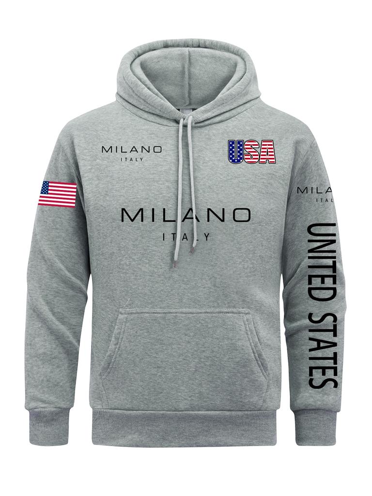 Milano Letter Herren Hoodies Amerikanische Flagge Hoodie Pelzfutter Fleece Kapuzenpullover Mann Freizeit Frühling Herbst Kleidung