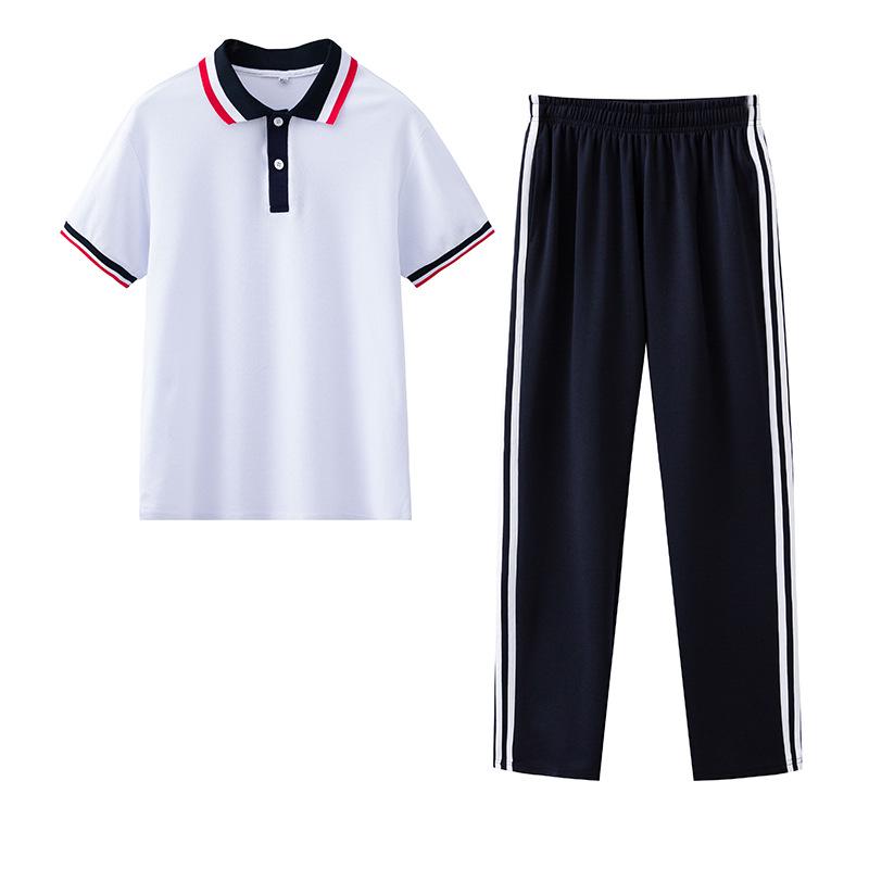 2022 Summer Couple Sports Set: POLO Shirt & Loose Pants for Women, Short Sleeve T-shirt, School Uniform Style