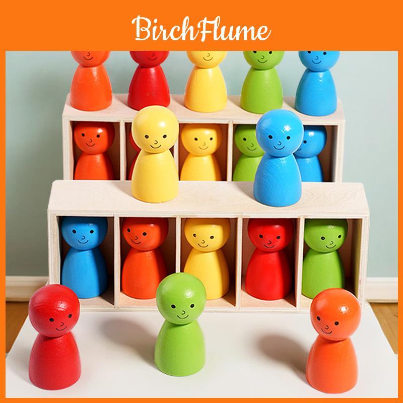Wooden Childrens Color Matching Blocks With Stackable Design For Toddler Cognitive Development