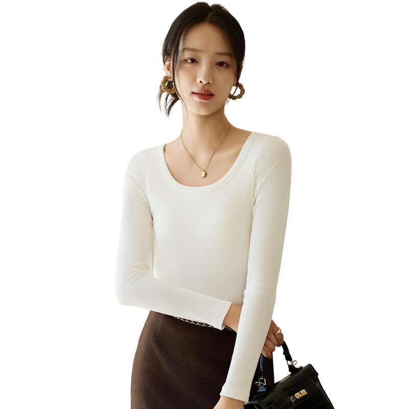 

LCsanyp Women s Korean Slim Fit Long-Sleeve T-Shirt with Built-in Bra One Size