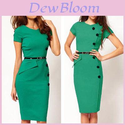Elegant Women Fashion Short Sleeve Button Vintage Dress For Office And Casual Wear