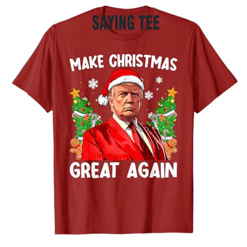 Cotton Tops Make Christmas Great Again Funny Santa Men Xmas T-Shirt Novelty Gift Humorous Ugly Christmas Sweater Saying Tee Y2k Top