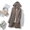 Women's Knitted Hooded Lightweight Down Jacket Regular Fit Warm Mid‑Long Button Down Winter Outerwear Coat