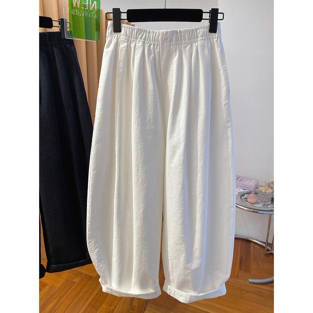 

White Korean Style Spring Women s Elastic Waist Loose Fit Wide Leg Pants 3XL (for 145-160 jin)