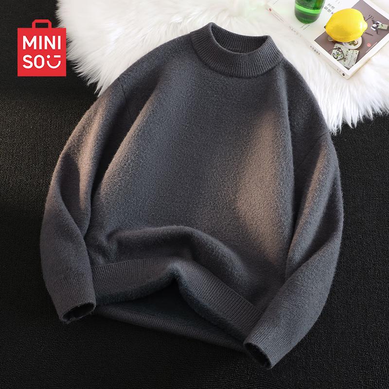 

MINISO Men s Fleece-Lined Casual Knit Sweater M