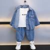 Boys Spring and Autumn Denim Suit Children's Ruffian Handsome Western Style Solid Color Two-piece Suit