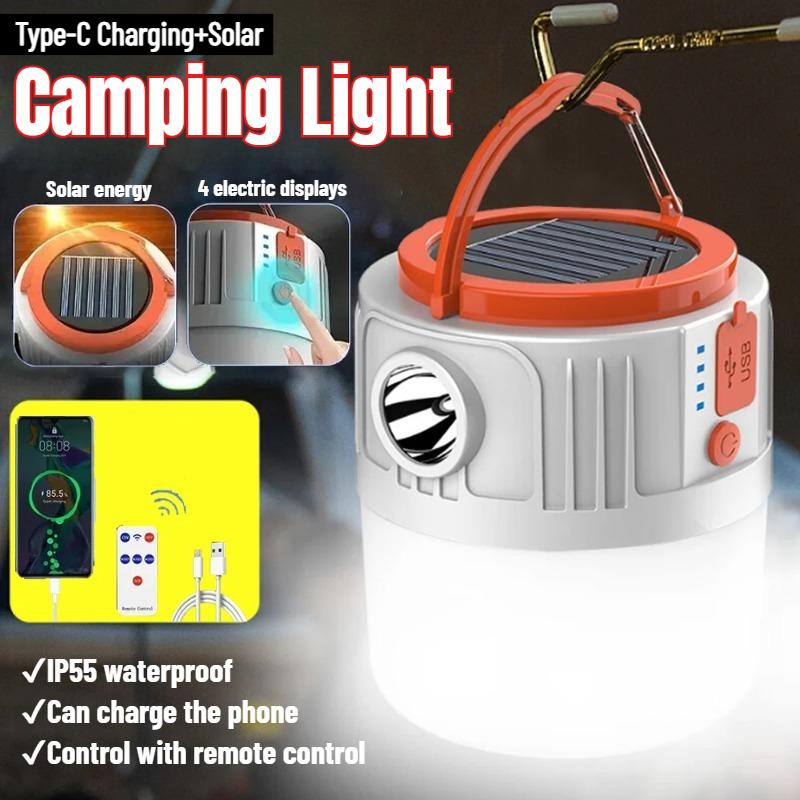 Solar Light Bulb Camping Emergency Light USB Rechargeable Portable Outdoor with 5 Modes for Tent Hiking Power Emergency Outage