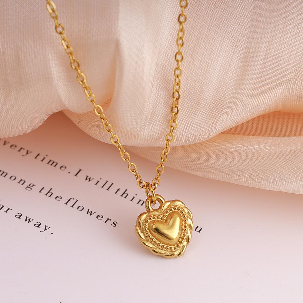 Retro Heart and Star Stainless Steel Pendant Necklace with Color Retention